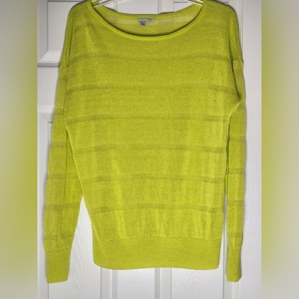 Halogen L Lime Sheer LINEN Blend Washable Knit Lngslv Women's Sweater Pullover